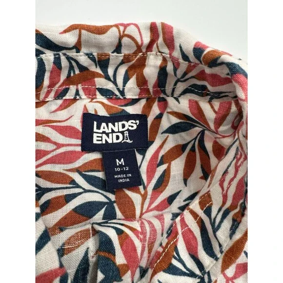 Lands' End Women's M 10-12 Linen A-Line Long Sleeve Tunic Top Ivory Multi Leaves - Picture 7 of 16